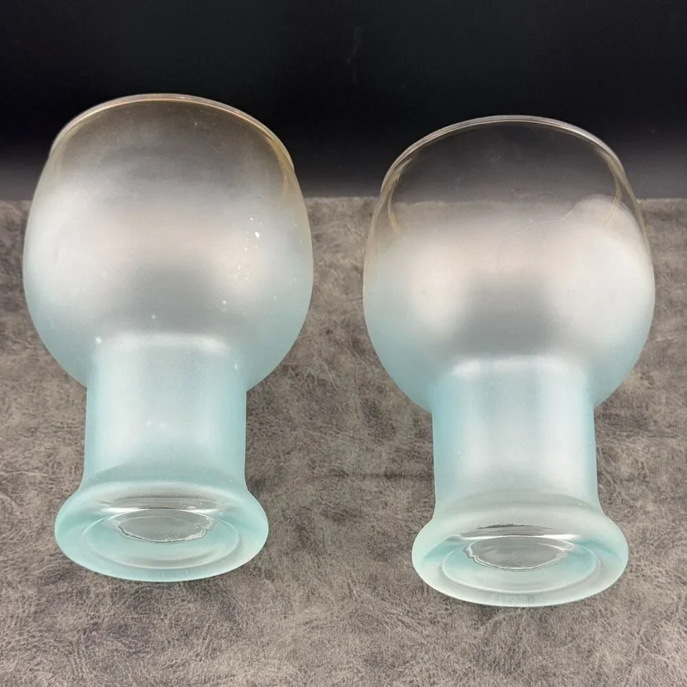 TWO (2) Vintage Federal Glass Company Frosted Blue Tumblers Cups Gold Rim 5.5